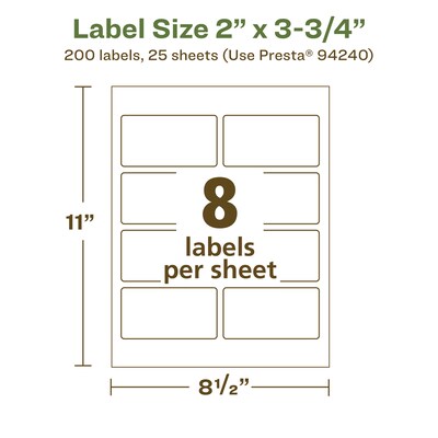 Avery EcoFriendly Laser/Inkjet Rectangle Multipurpose Labels, 2" x 3-3/4", White, 200/Pack (94240)