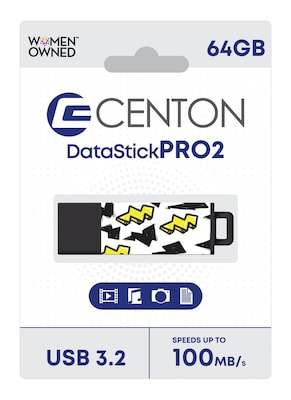 Centon DataStick Pro2 64GB USB 3.2 Type A Flash Drive, Thunderbolts (C1U3T278A64G.25)