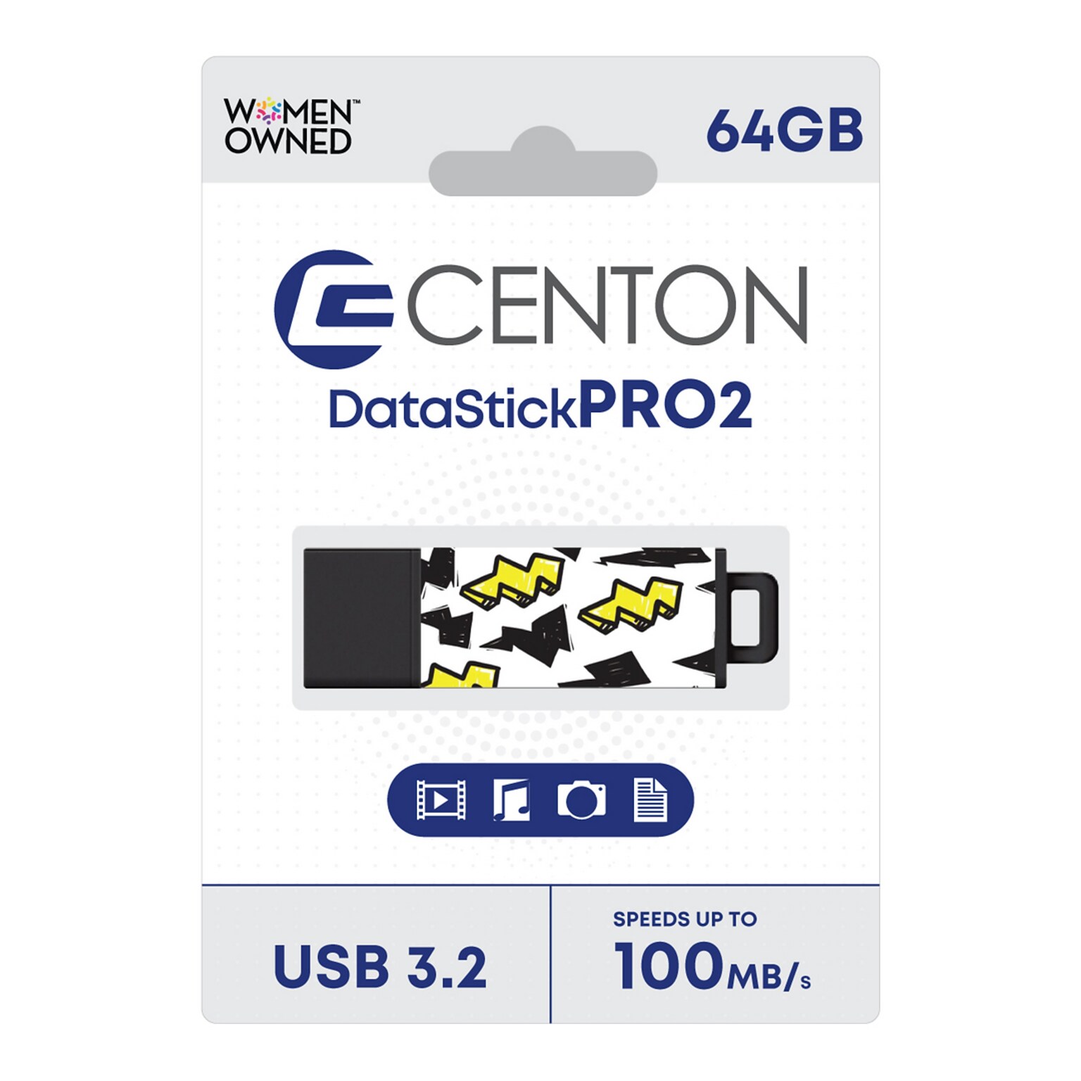 Centon DataStick Pro2 64GB USB 3.2 Type A Flash Drive, Thunderbolts (C1U3T278A64G.25)