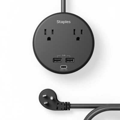 Staples TECH 2-Outlet 3-USB Port Surge Protector, 5, 500 Joules, Black (ST62772)