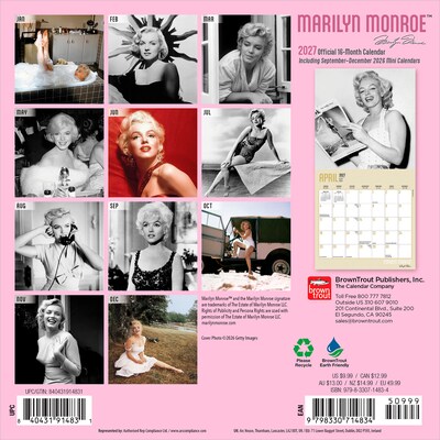 2027 BrownTrout Marilyn Monroe 7 x 7 Monthly Wall Calendar (9798330714834)