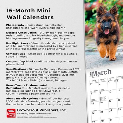 2026 BrownTrout German Shepherds 7" x 7" Monthly Wall Calendar (9798330707690)