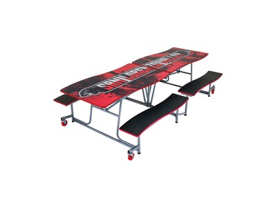 AmTab Ocean Waves Mobile Cafeteria Table w/ 4 Benches, 35" x 145", Assorted Colors (MBOWT12)