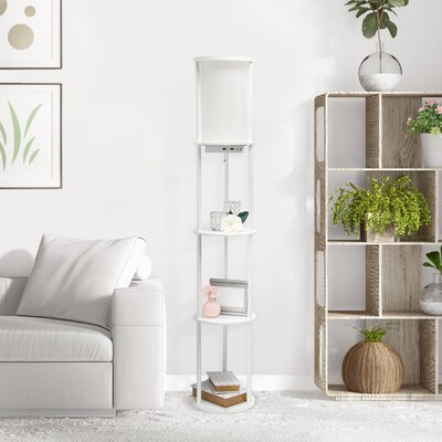 Simple Designs Etagere Organizer Storage 62.5" Floor Lamp with 2 USB Charging Ports and 1 Charging Outlet, White (LF2010-WHT)