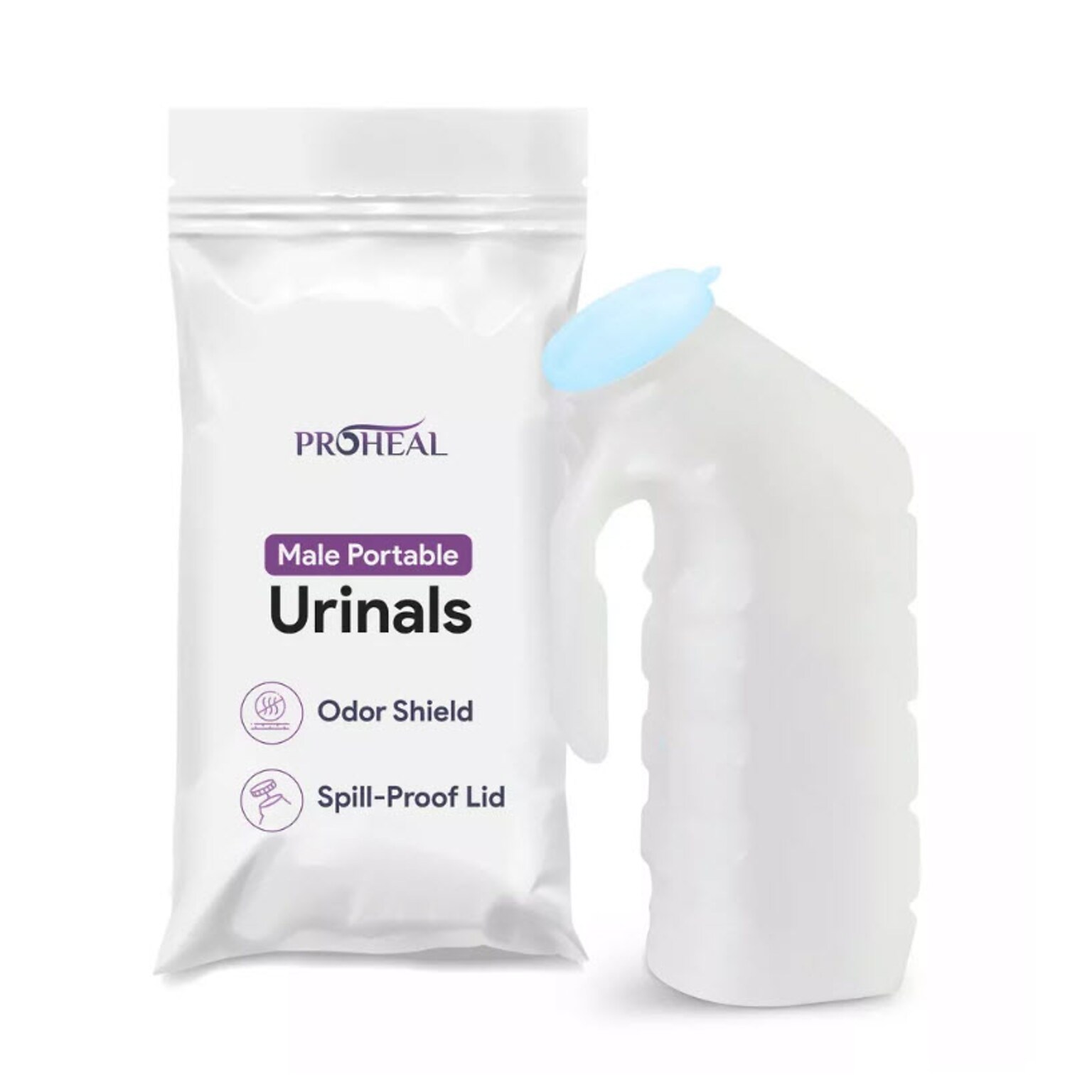 ProHeal Portable Glow in the Dark Urinals For Men, 32 oz. Capacity, Tight Seal, White, 12/Pack (PH-16614H-12A)