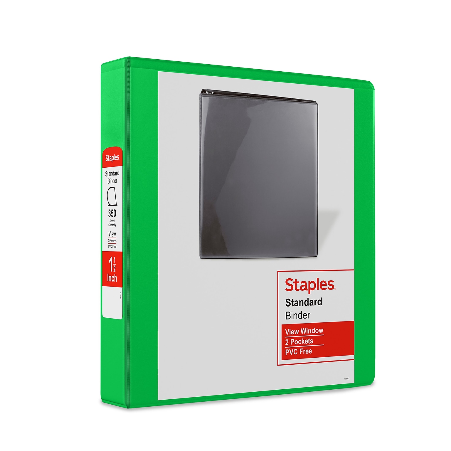 Staples® Standard 1.5 3 Ring View Binder with D-Rings, Green (58652)