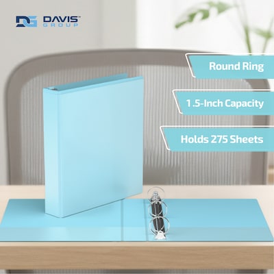 Davis Group, 1.5, 8.5 x 11, Round Ring View Binder, Pastel Color, Aqua, 6/Pack (7412-12-06)