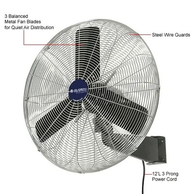 Global Industrial 30" Oscillating Wall Mount Fan, 3 Speed, 8775 CFM, 1/3 HP, 1 Phase (607051)