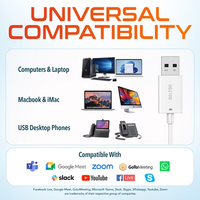 Delton 10E USB Wired Computer Earbuds with Microphone, White (DWH10EWH)