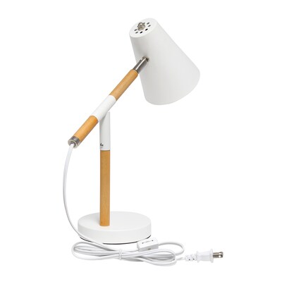 Simple Designs White Matte and Wooden Pivot Desk Lamp (LD1059-WHT)