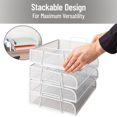 Mind Reader Metal Side Loading Stackable Letter Tray, White (DSTACK4-WHT)
