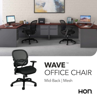 HON Wave Mesh Mid-Back Chair, Synchro-Tilt, Adjustable Arms, Black Sandwich Mesh (BSXVL712MM10)