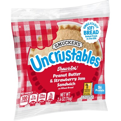 Smuckers Uncrustables Wheat Peanut Butter & Strawberry Jam Sandwiches, 2.6 oz., 48/Count (220-02220)