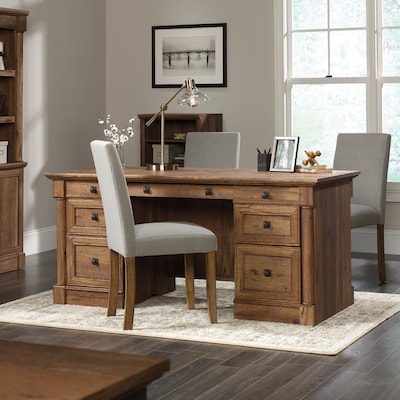 Sauder Palladia 65W Executive Desk, Vintage Oak (420604)