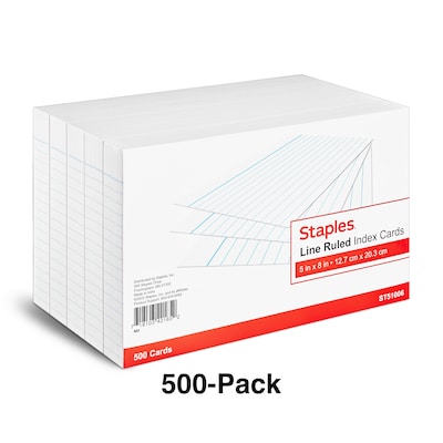 Staples 5" x 8" Index Cards, Lined, White, 500/Pack (TR51006)