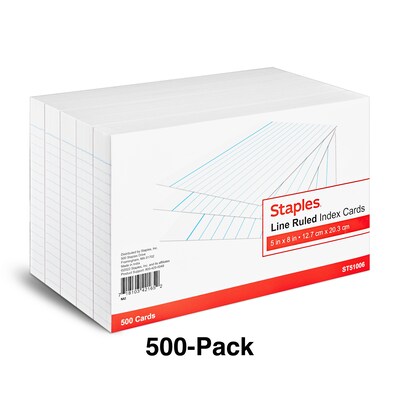 Staples 5" x 8" Index Cards, Lined, White, 500/Pack (TR51006)