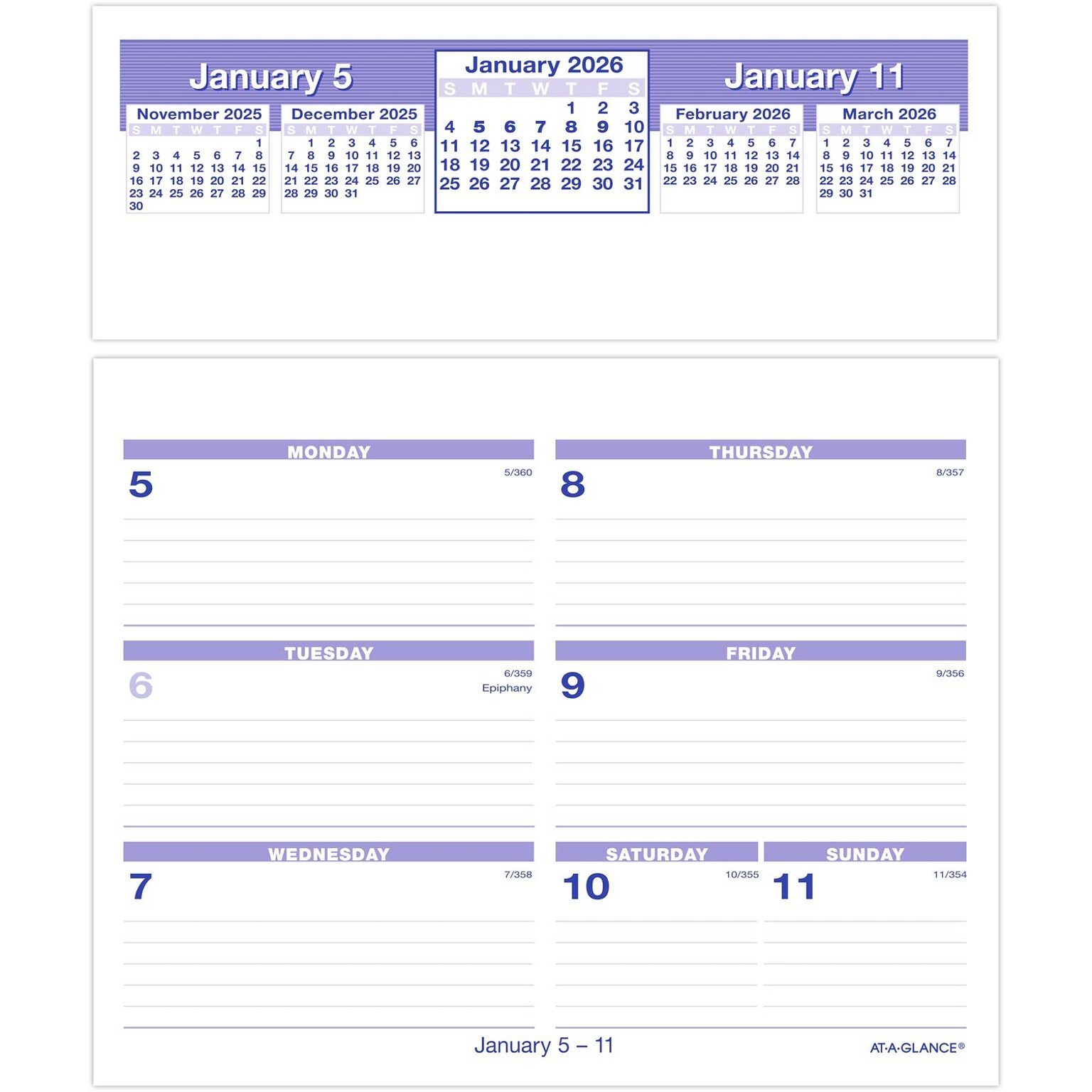 2026 AT-A-GLANCE Flip-A-Week 7 x 5.5 Weekly Desk Calendar Refill Pages, White/Blue (SW705X-50-26)