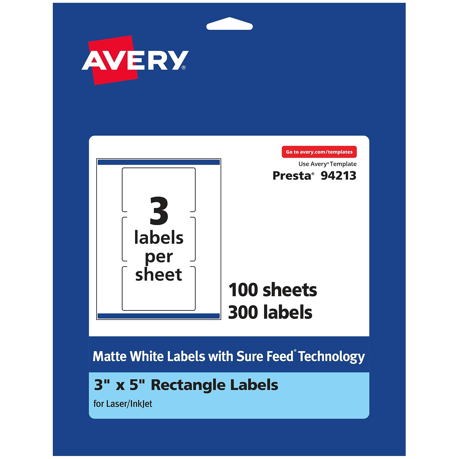 Avery Laser/Inkjet Rectangle Multipurpose Labels, 3 x 5, White, 300 Labels/Box (94213)