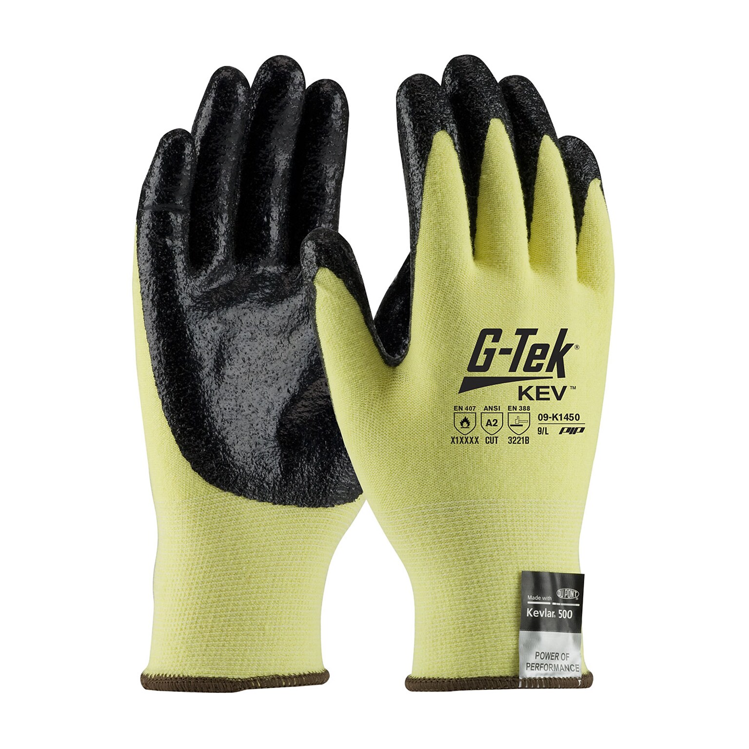 G-Tek KEV Seamless Knit Nitrile Coated Cut Resistant Gloves, ANSI A2, Yellow, X-Large, 12 Pairs (09-K1450/M)
