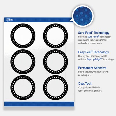 Avery Laser/Inkjet Circle Multipurpose Labels, 3" Dia., White, 60/Pack (S00-DKP)