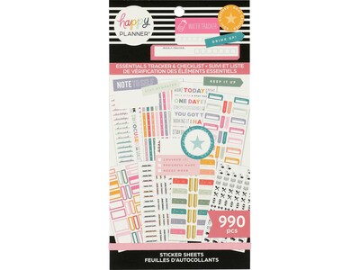 The Happy Planner Essentials Tracker & Checklist Classic Stickers, Assorted Colors, 990/Pack (SVP130