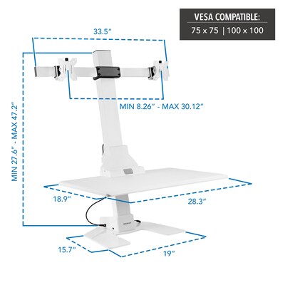 Mount-It! Electric Standing Desk Converter with Dual Monitor Mount, White (MI-7952WHT)