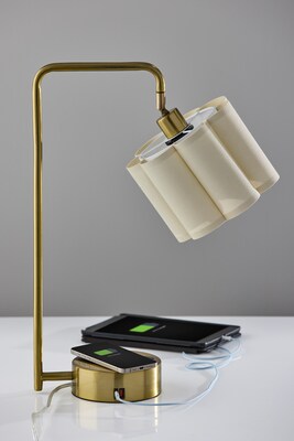 Adesso Dover Supercharger Incandescent Desk Lamp, 22.25"H, Antique Brass/Off-White (2616-21)