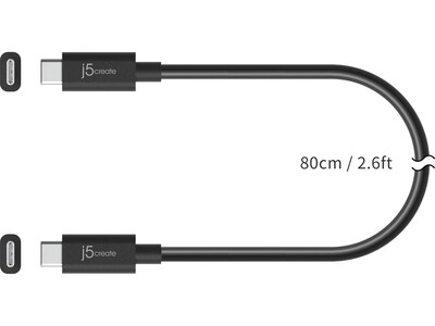j5create 2.6 USB C to USB C Power Cable, Male to Male, Black (JUC28L08)