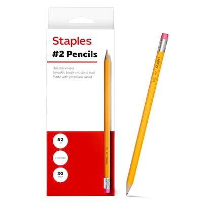 Staples Pre-Sharpened Wooden Pencil, 2.2mm, #2 Medium Lead, 30/Pack (ST63547)