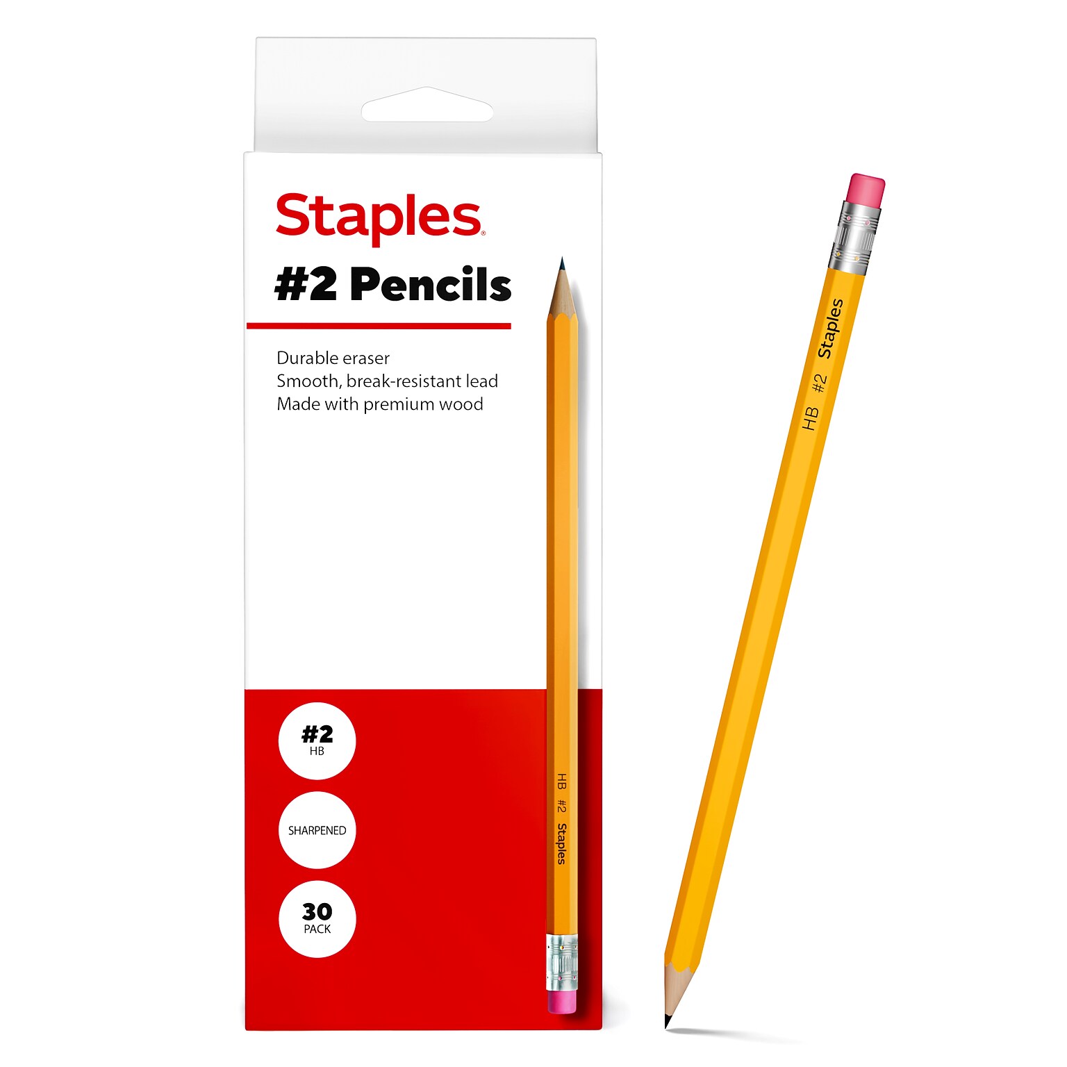 Staples Pre-Sharpened Wooden Pencil, 2.2mm, #2 Medium Lead, 30/Pack (ST63547)