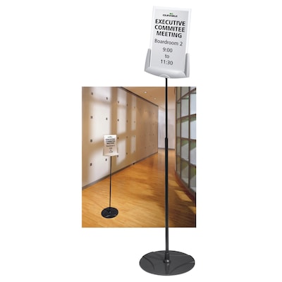 Durable INFOBASE Sign Holder, 8.5" x 11", Freestanding, Vertical/Horizontal, Front Loading, Anthracite Grey (5589-57)