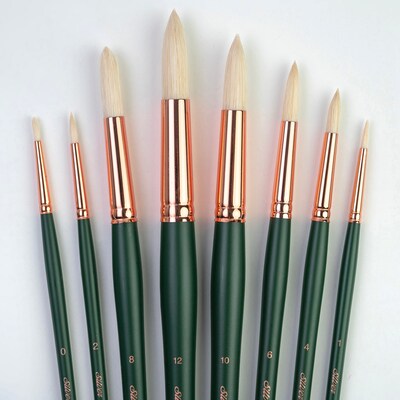 Silver Brush Natural Hog Bristle, Grand Prix All Round Brushes, 8/Pack (SLVGP1060)