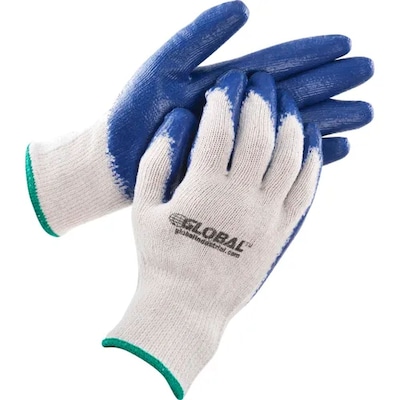Global Industrial Latex Coated String Knit Work Gloves, Natural/Blue, Medium, 12 Pairs (708355M)