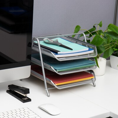 Mind Reader Network Collection Front Loading Letter Tray, Letter Size, Silver Wire Mesh (3TPAPER-SIL