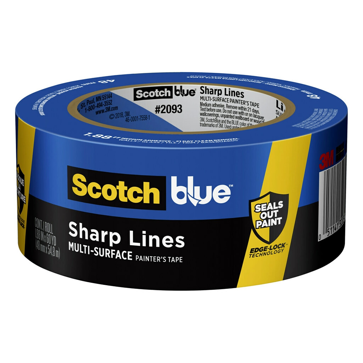 ScotchBlue Sharp Lines 1.88 x 60 yds. Medium Painter Tape, Blue (2093-48EC)