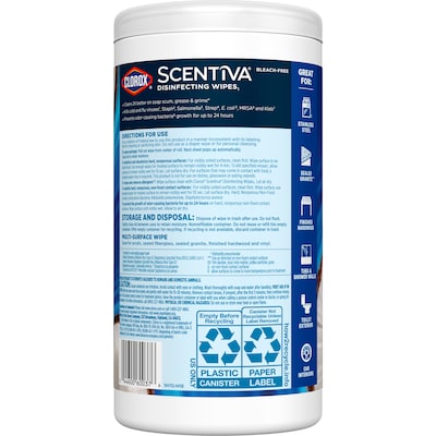 Clorox Scentiva Disinfecting Wipes, Coconut and Waterlily Scent, 75 Wipes/Container, 6/Carton (60037CT)