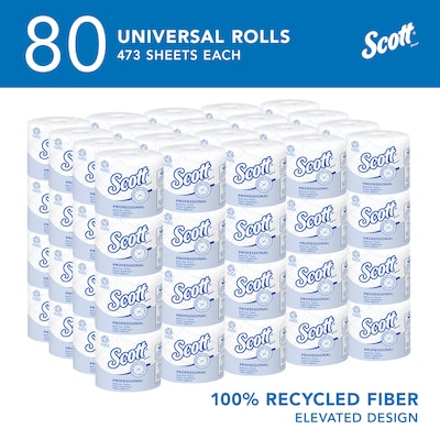 Scott Essential Professional 100% Recycled Fiber Bulk Toilet Paper for Business (13217), 2-Ply Standard Rolls, White, 80 Rolls/Case, 506 Sheets/Roll