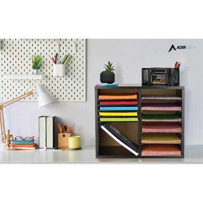 AdirOffice 500 Series 12 Compartment Literature Organizers, 20" x 11.8", Black, 2/Pack (500-12-BLK-2PK)