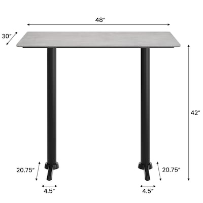 Flash Furniture Acadia Wooden Dining Table with T-Bases, 30"D x 48"W, Gray Faux Concrete/Black Base (ST3048CGT0522B)