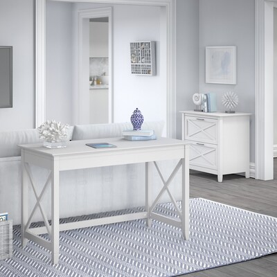 Bush Furniture Key West 48" Writing Desk with 2-Drawer Lateral File Cabinet, Pure White Oak (KWS003WT)