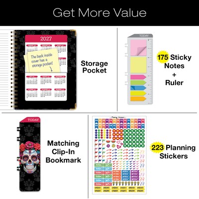 2026-2027 Excello Brands 8.5" x 11" Academic Weekly & Monthly Planner, Paperboard Cover, Sugar Skull (FSHN-AY26-8511-48)