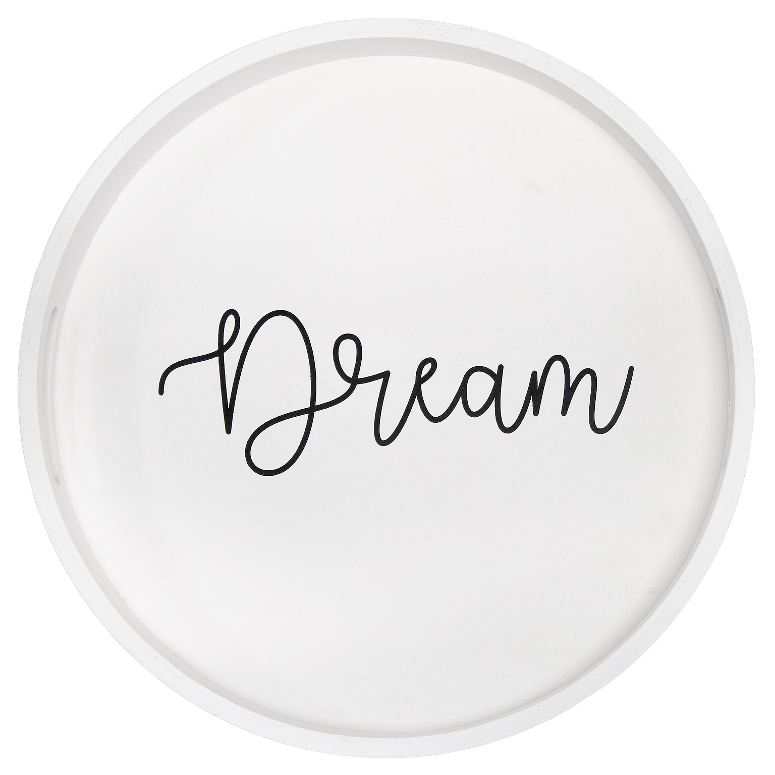 Elegant Designs Dream Decorative 13.75 Round Wood Serving Tray w/ Handles, White Wash (HG2013-WDR)
