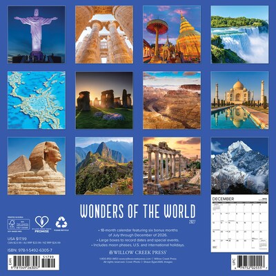 2027 Willow Creek Wonders of the World 12 x 12 Monthly Wall Calendar, Assorted Colors (63057)