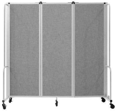 National Public Seating Robo Series 3-Panel Folding Mobile Room Divider, 72"H x 72"W, Grey Fabric (RDG6-3PT02)