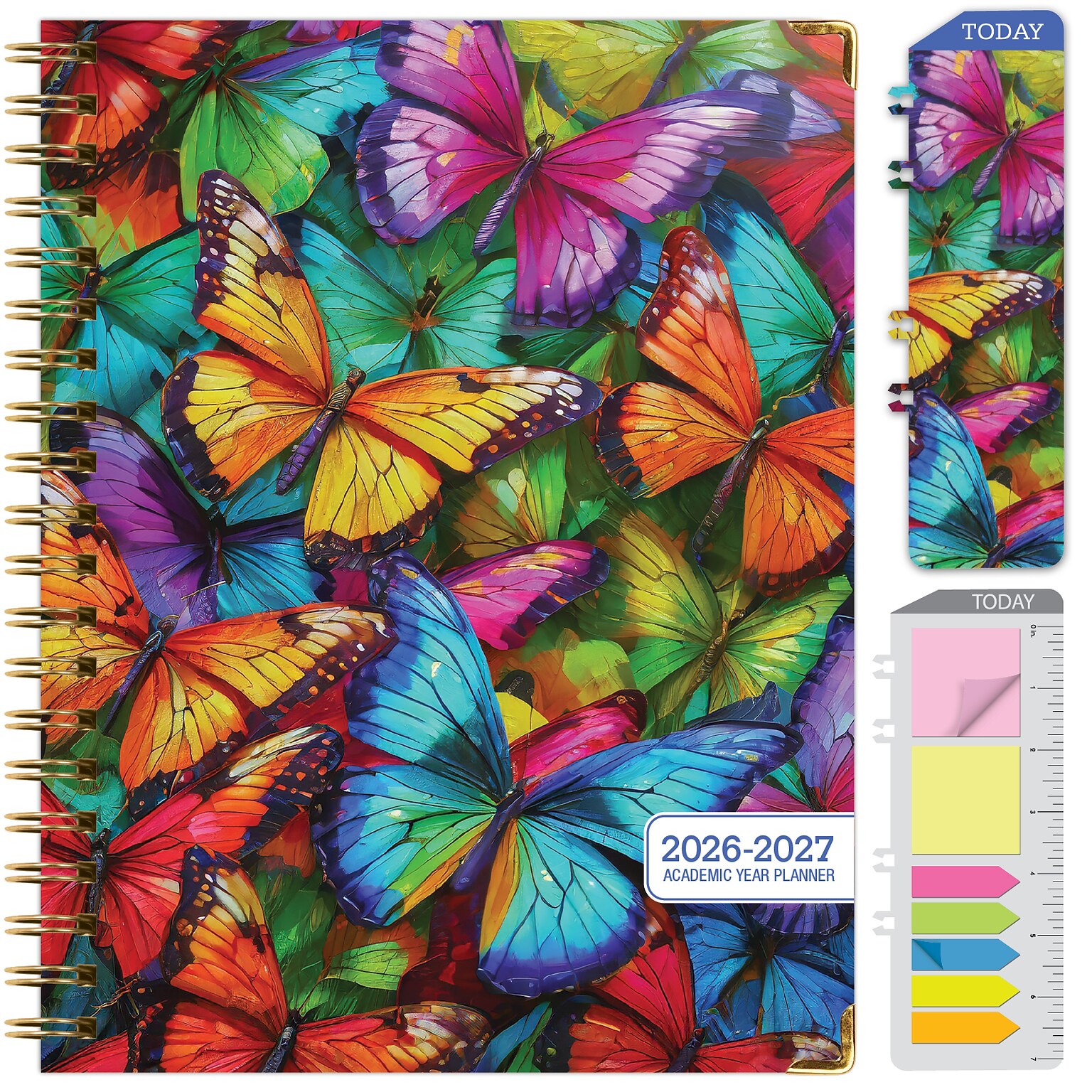 2026-2027 Excello Brands 8.5 x 11 Academic Weekly & Monthly Planner, Paperboard Cover, Colorful Butterflies