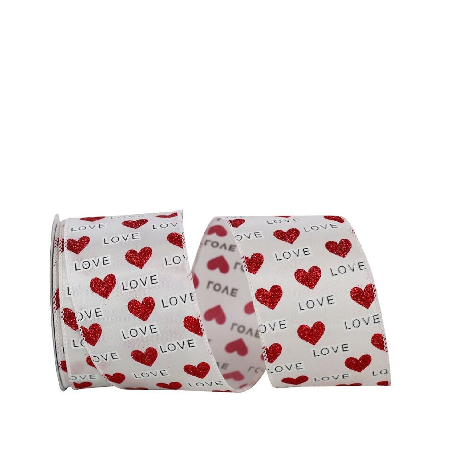 JAM Paper Love Hearts Glitter Ribbon, Red/White (52640340665)