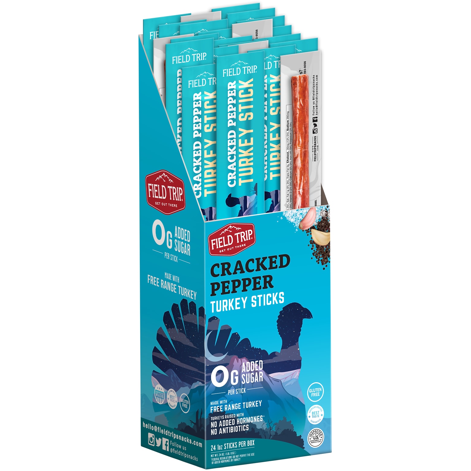 Field Trip Cracked Pepper Turkey Meat Stick, 1 oz., 24/Box (C01002406CP)