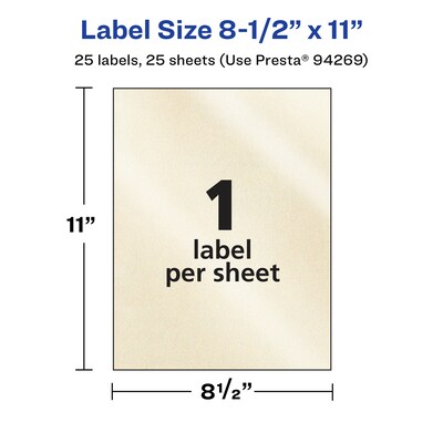 Avery Pearlized Ivory Rectangle Multipurpose Labels, 8.5" x 11", Ivory, 25/Pack (94269)