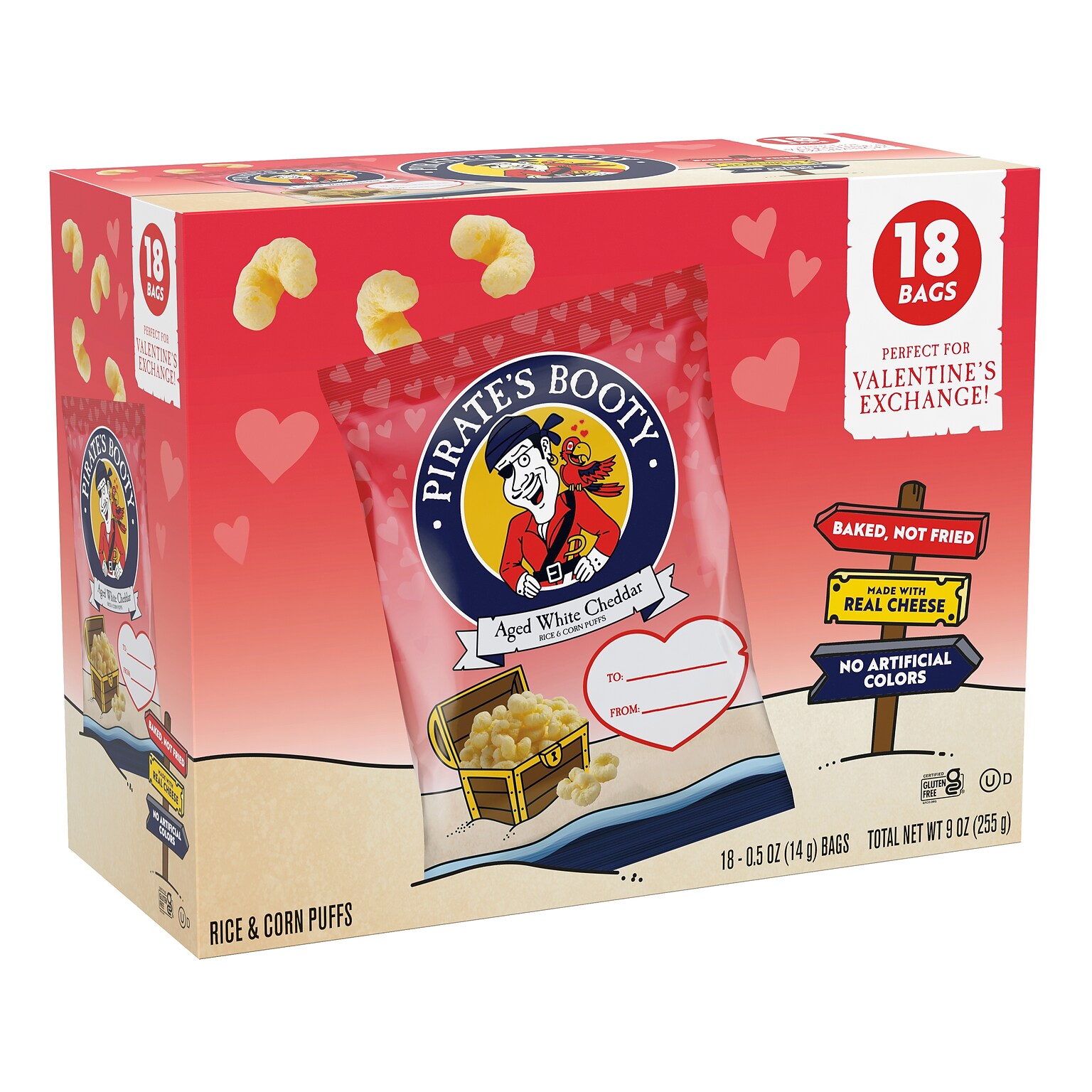Pirates Booty Valentines Day Aged White Cheddar Popcorn, 0.5 oz., 18 Bags/Box (SKP00107)