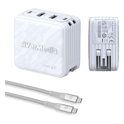 AVerMedia CORE GO GaN Magnetic USB-C Wall Charger, 100W, White (GC313-WHITE)